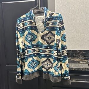 Aztec Patterned Blue and Gray Women's Sweater
